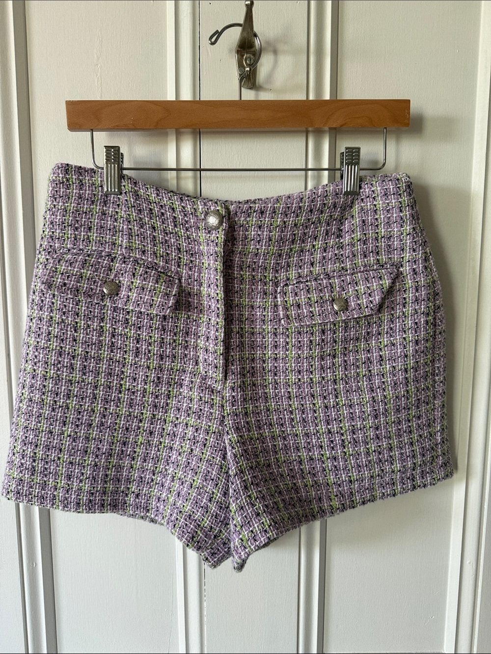 Tweed High-Rise Women's Shorts in Lavender and Green